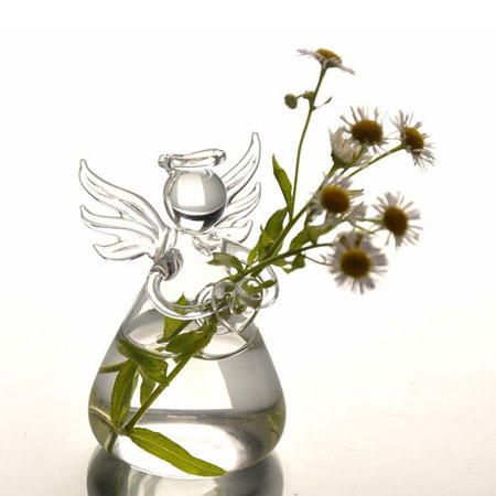 Engel met bloemen Handgeblazen glazen vazen